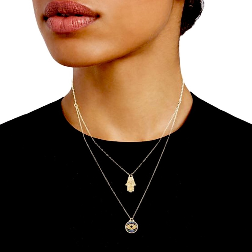 NWT Judith Ripka La Petite 14K Gold Clad Evil Eye & Hamsa Pendant Necklace
